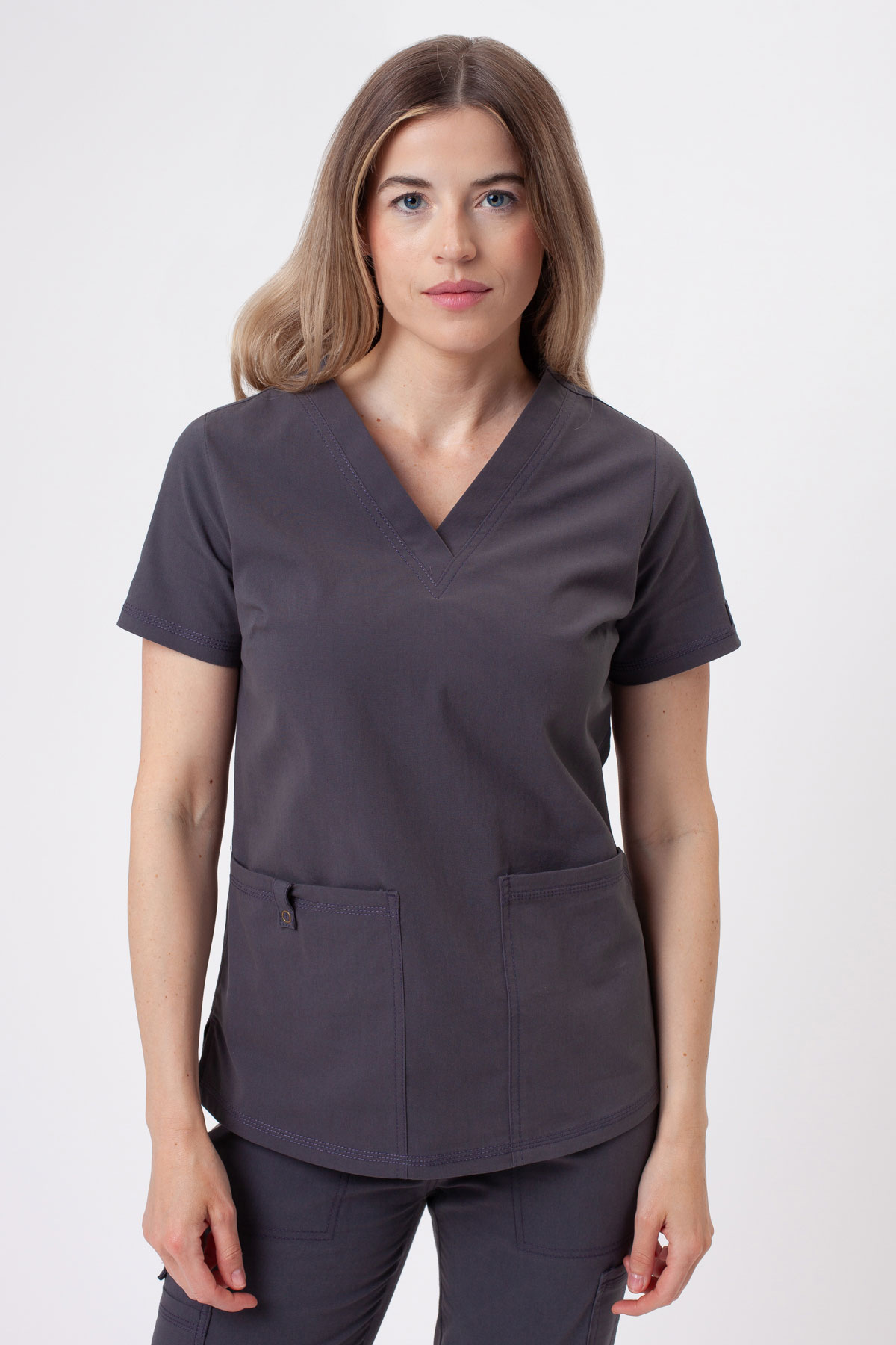 Women's Dickies Forge V-neck scrubs set pewter-3