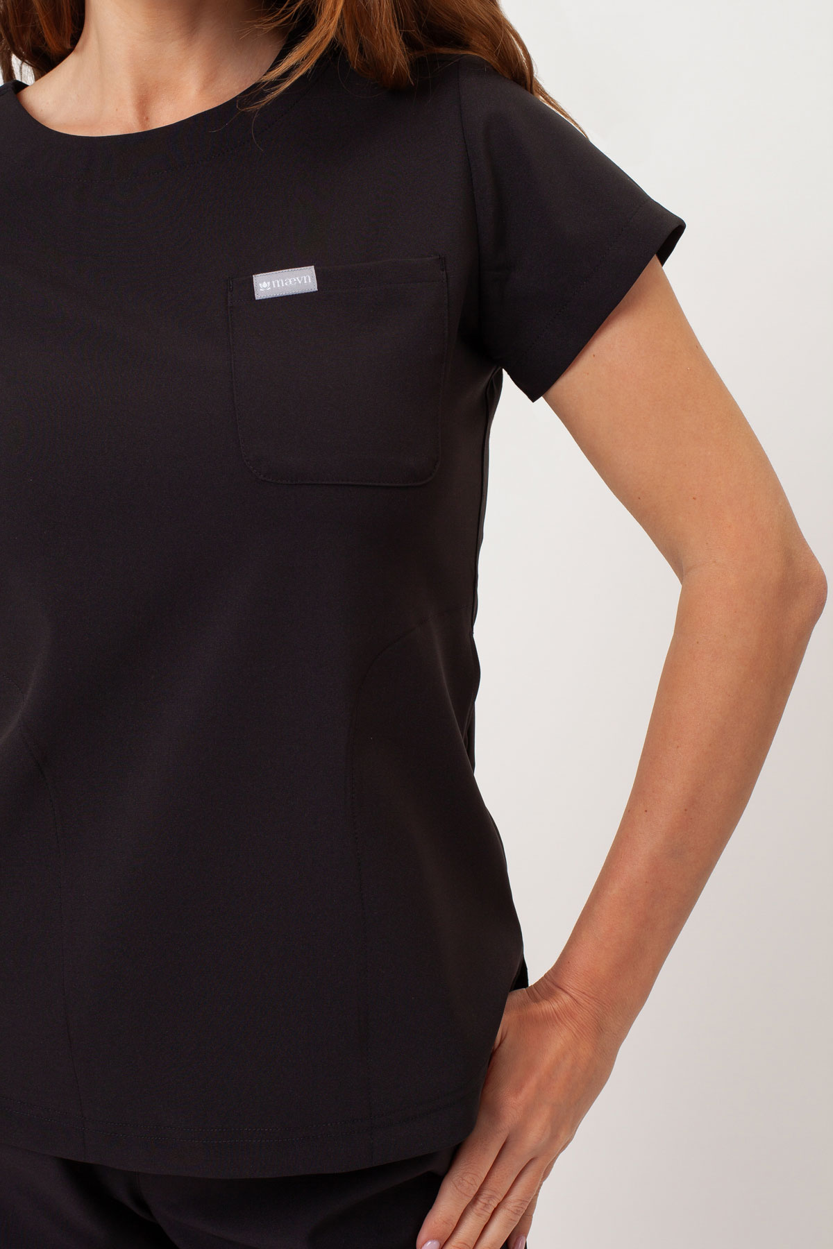 Women's Maevn Momentum Round Neck scrub top black-4