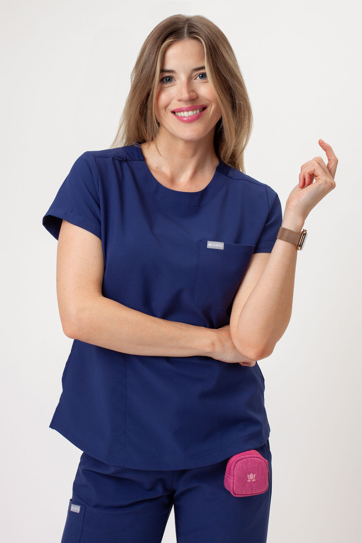 Women's Maevn Momentum Round Neck scrub top navy-1