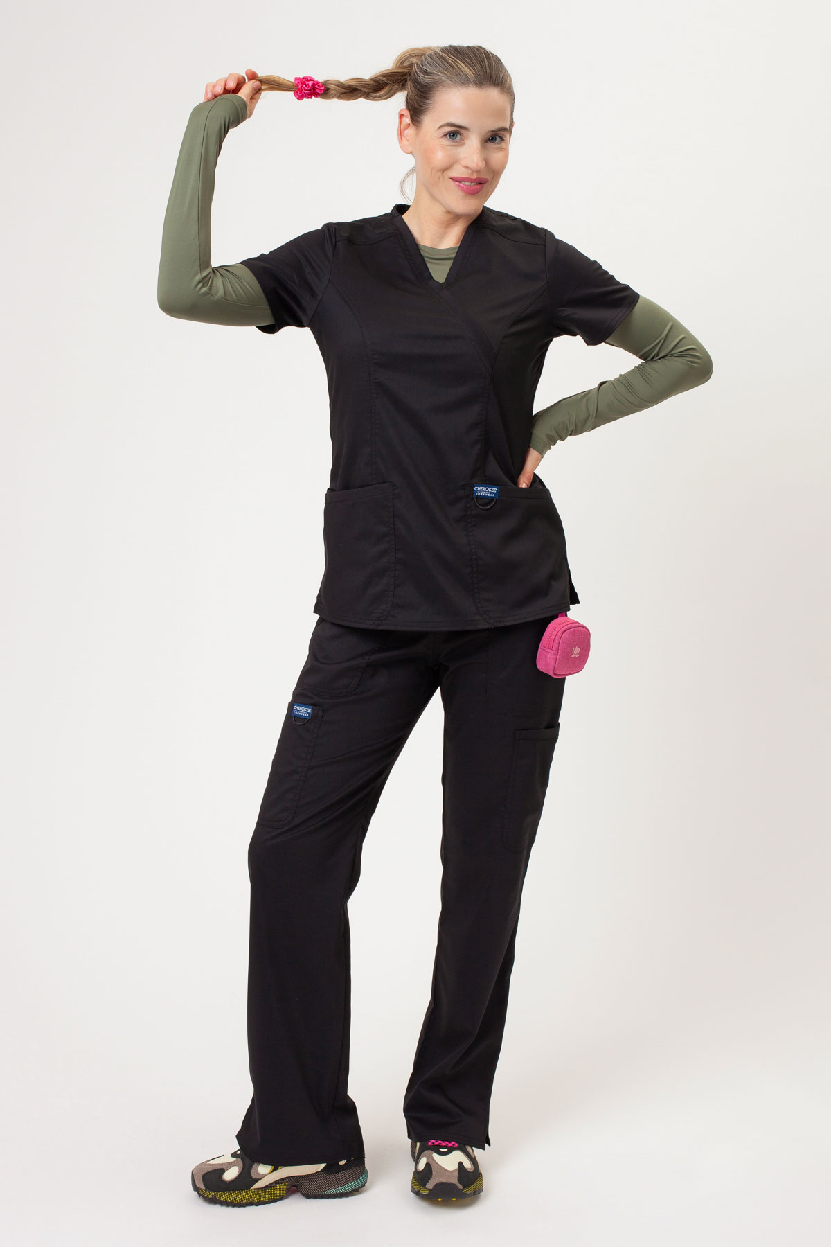 Women's Cherokee Revolution Flare Leg scrub trousers black-1