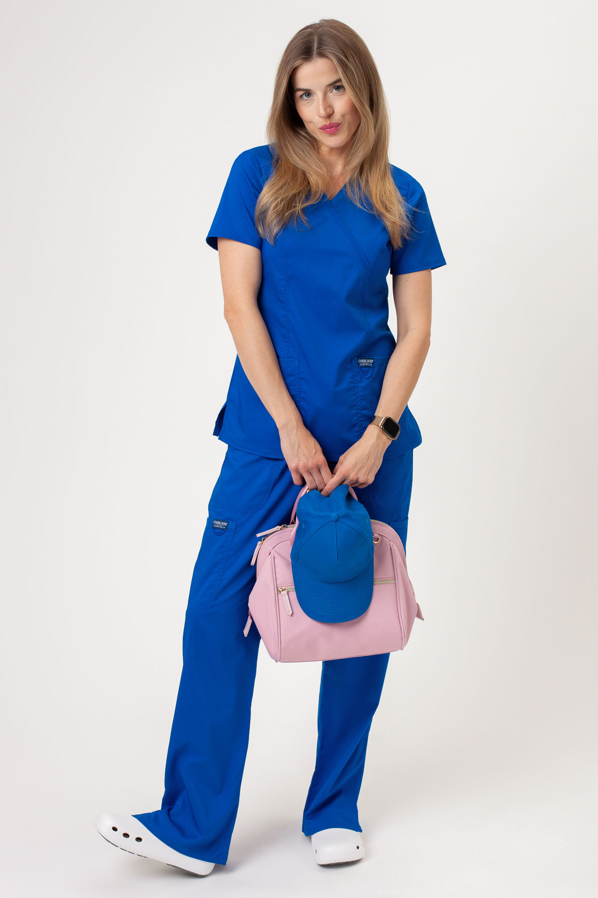 Women's Cherokee Revolution Flare Leg scrub trousers royal blue-6