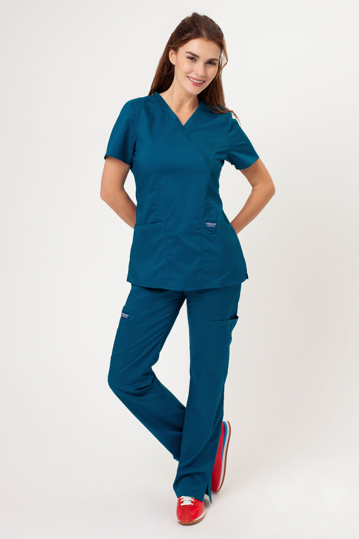 Women's Cherokee Revolution Flare Leg scrub trousers caribbean blue-5