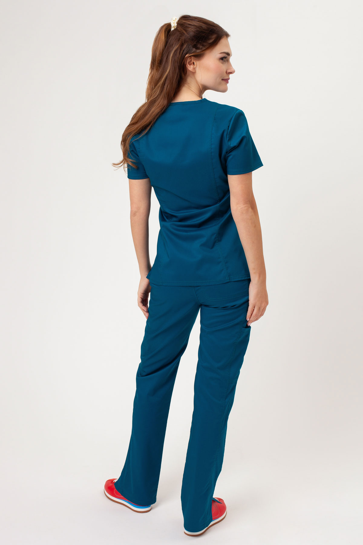 Women's Cherokee Revolution Flare Leg scrub trousers caribbean blue-6