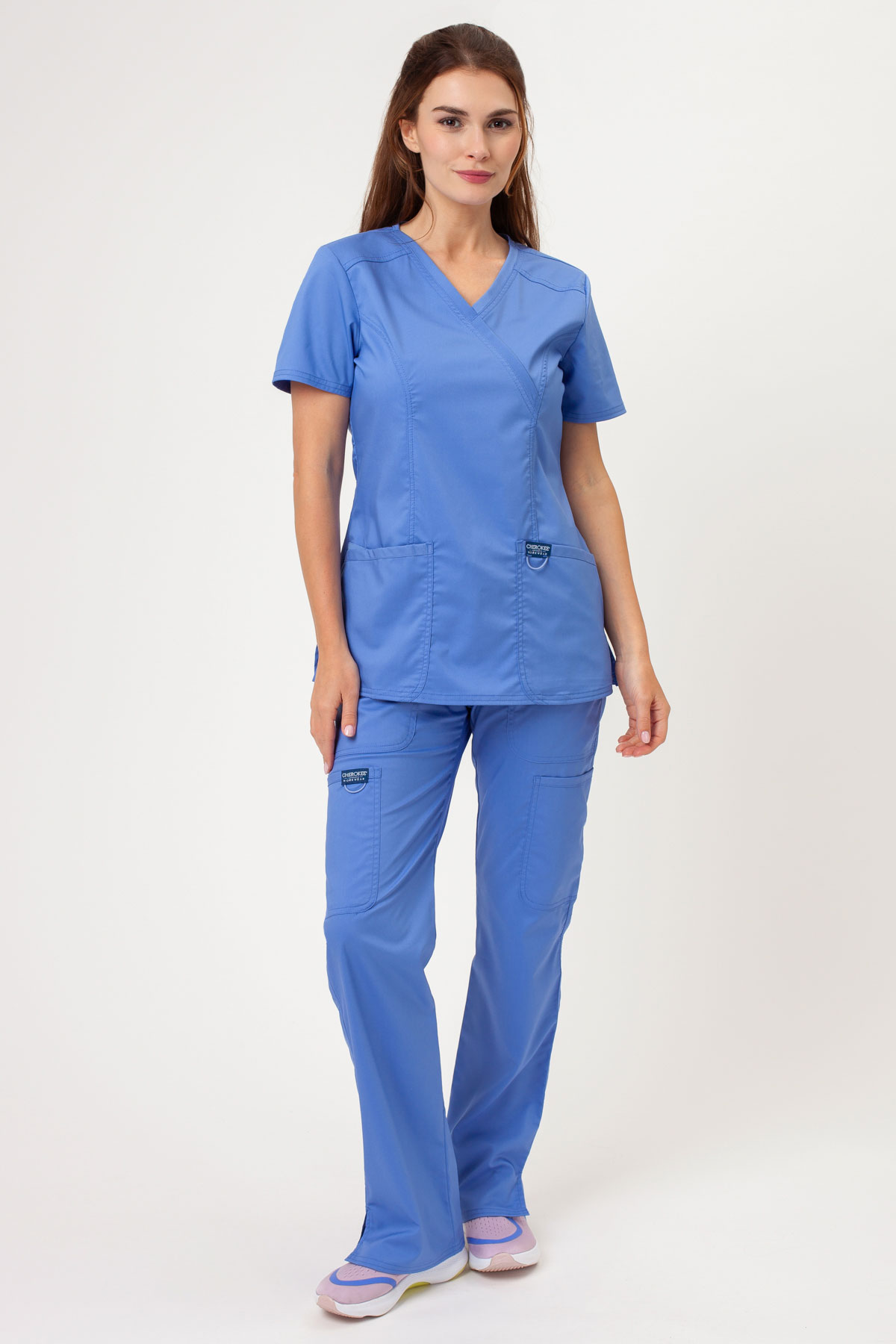 Women's Cherokee Revolution Flare Leg scrub trousers ceil blue-6