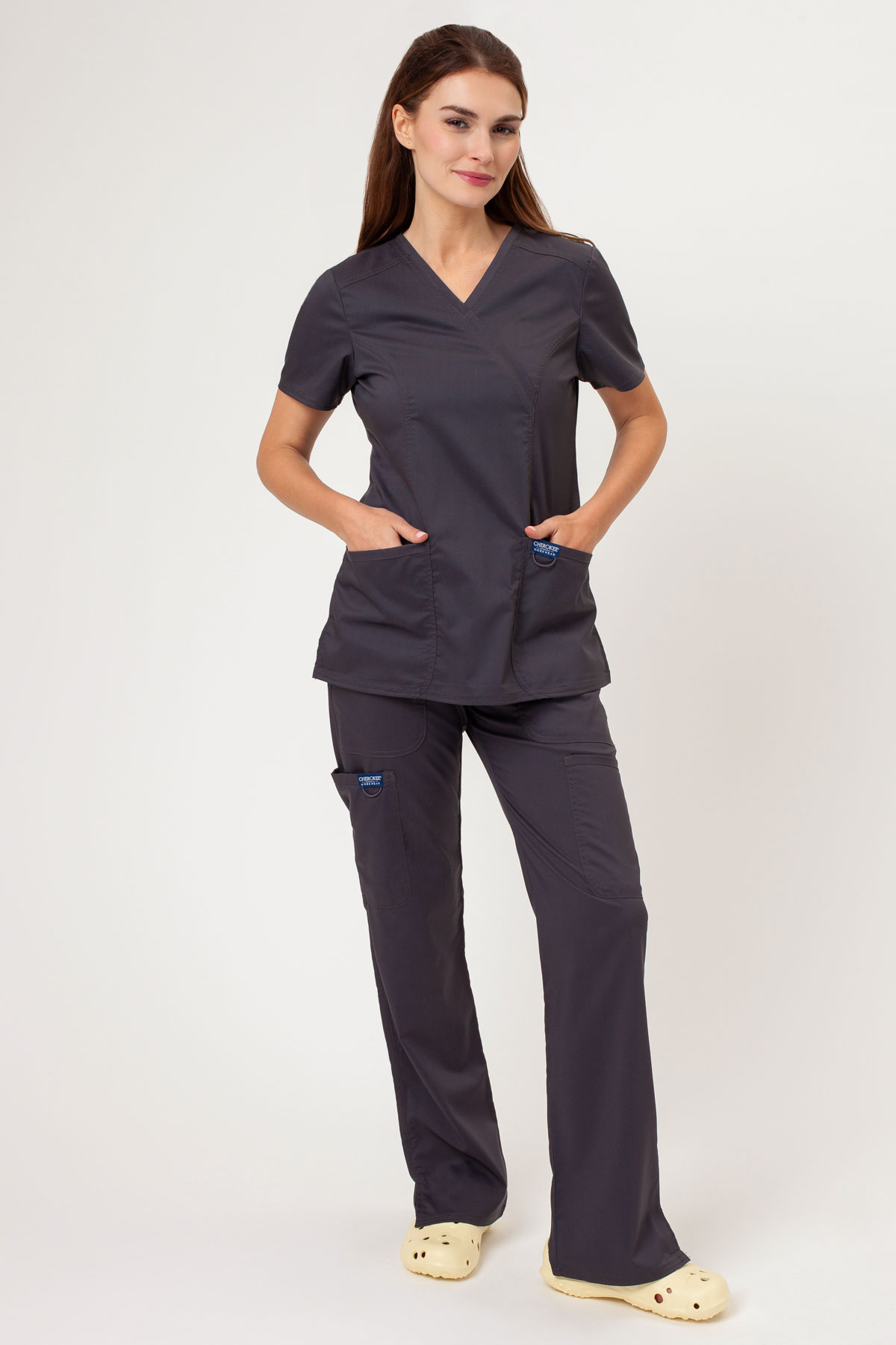 Women's Cherokee Revolution Flare Leg scrub trousers pewter-6