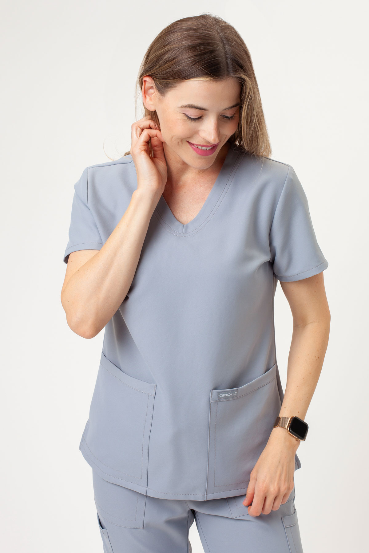 Women's Cherokee Ultra V-neck scrubs set grey-4