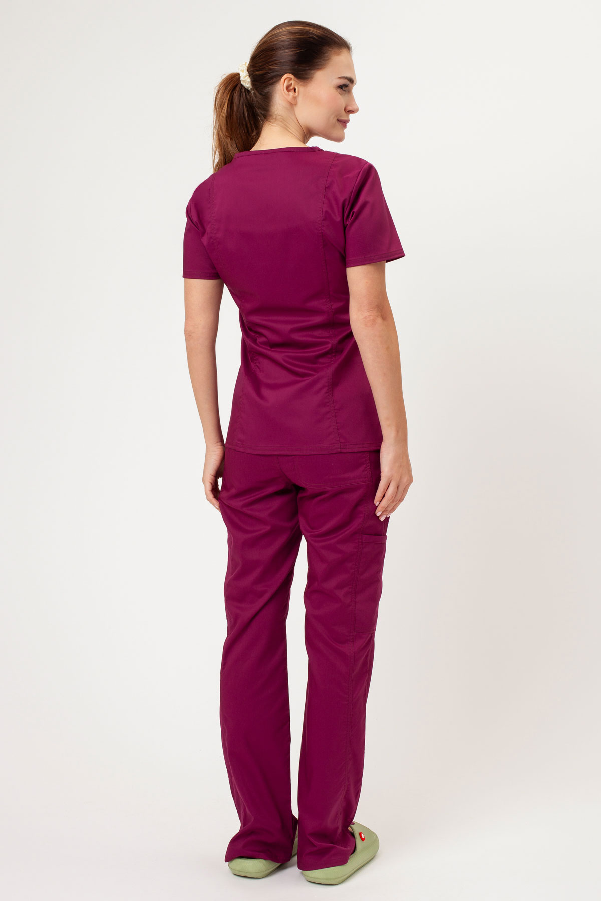 Women's Cherokee Revolution Flare Leg scrub trousers wine-1