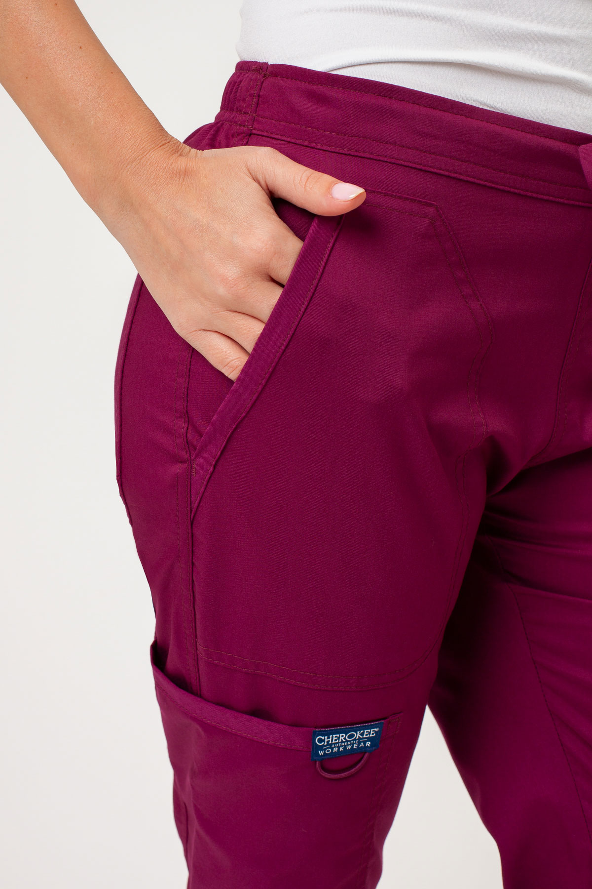 Women's Cherokee Revolution Flare Leg scrub trousers wine-3