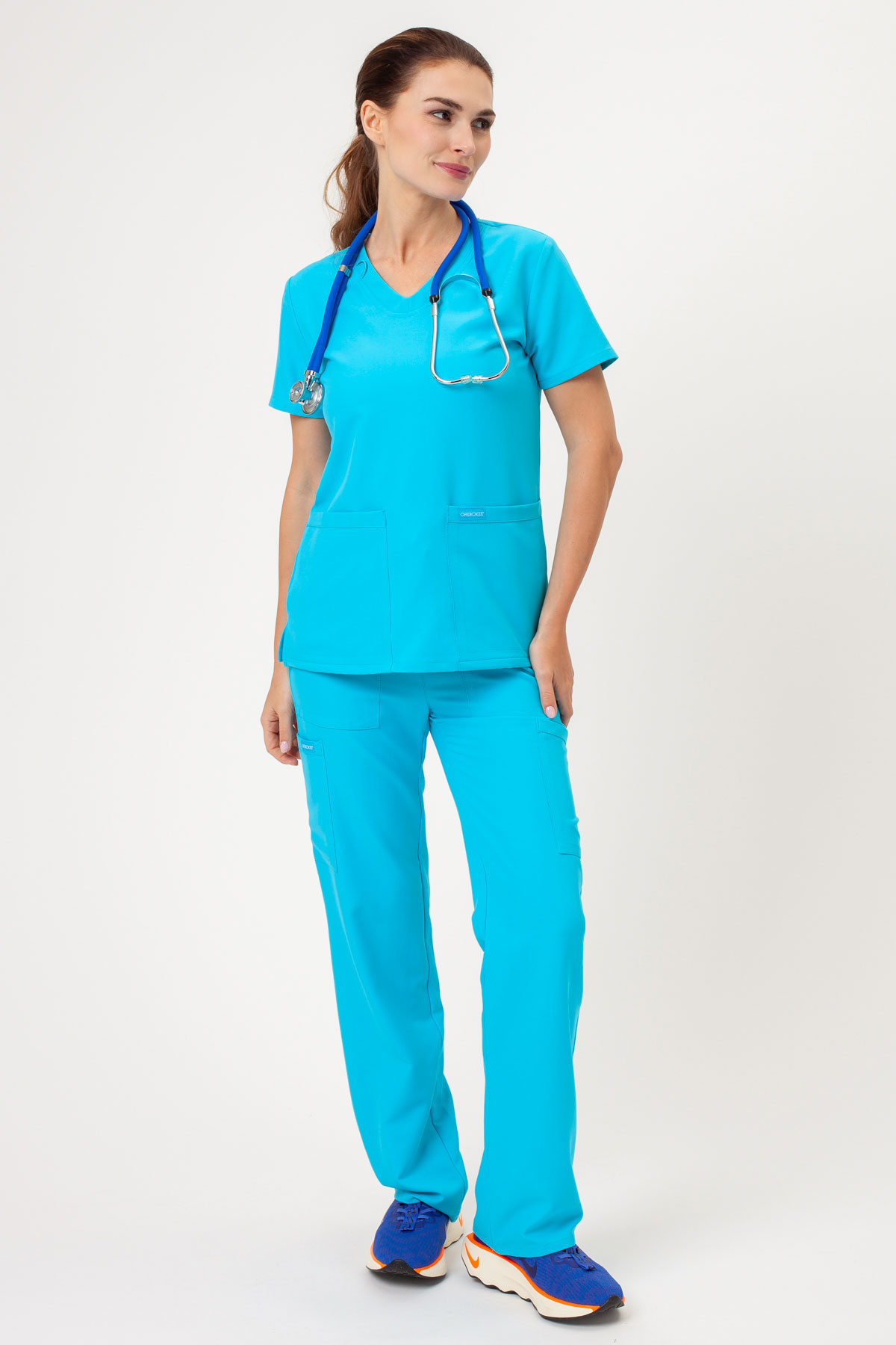 Women's Cherokee Ultra V-neck scrub top turquoise-4
