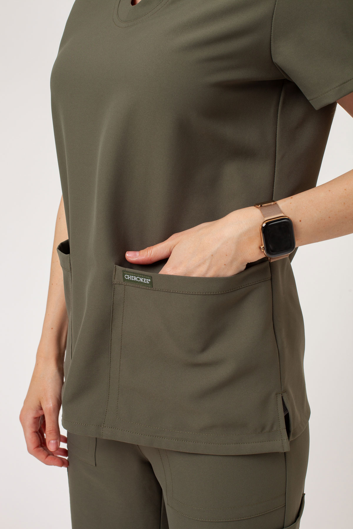 Women's Cherokee Ultra V-neck scrub top olive-3