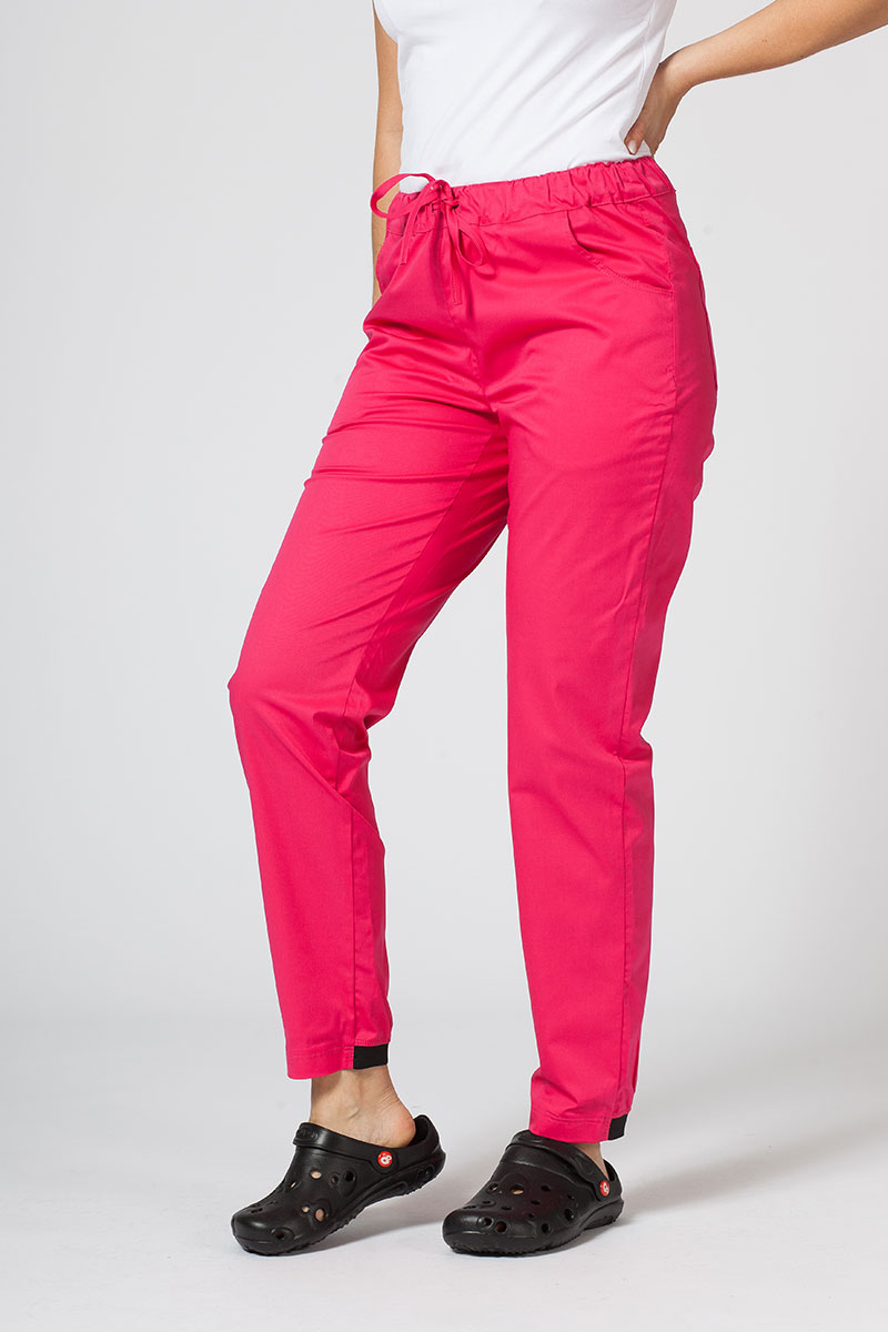Women’s Sunrise Uniforms scrubs set (Kangaroo top, Loose trousers) raspberry-4