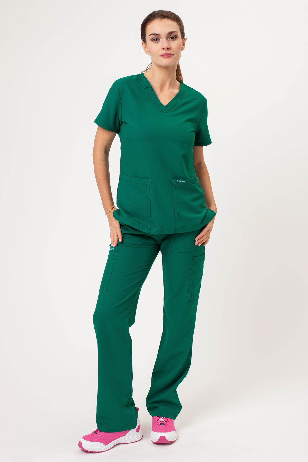 Women's Cherokee Ultra V-neck scrubs set hunter green-1