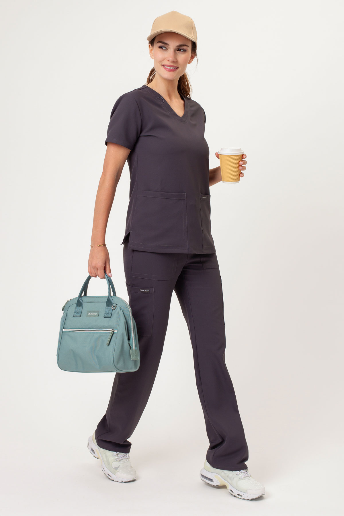 Women's Cherokee Ultra Cargo scrub trousers pewter-1