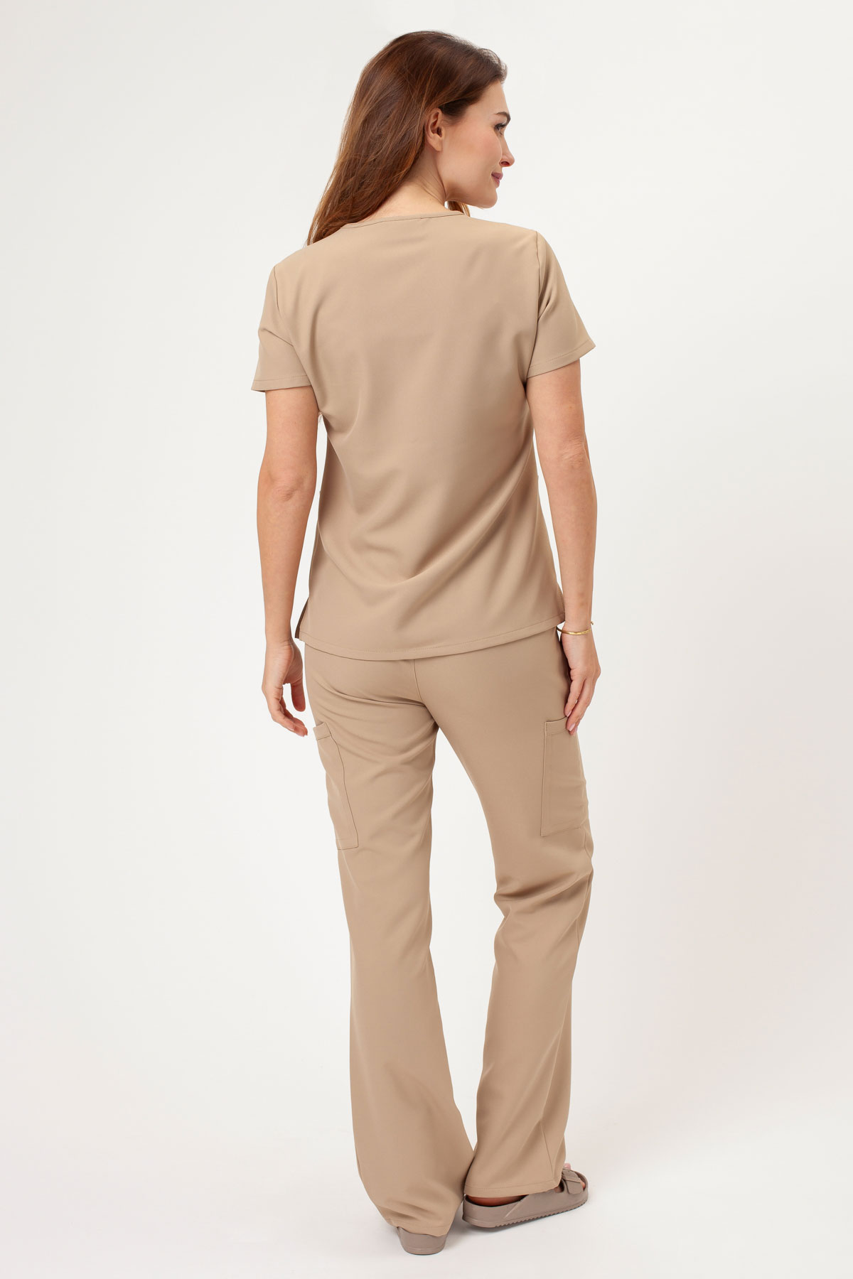 Women's Cherokee Ultra V-neck scrubs set khaki-2