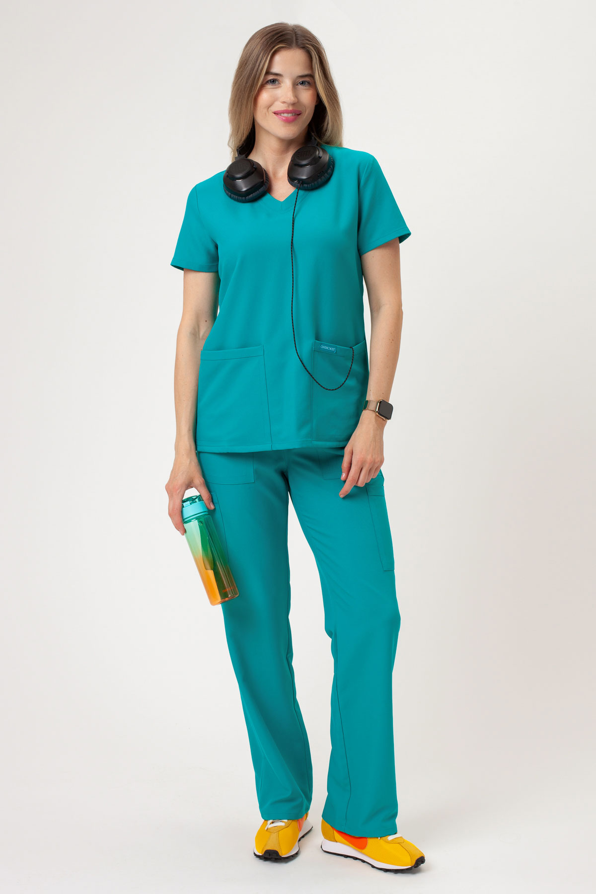 Women's Cherokee Ultra Cargo scrub trousers teal blue-4