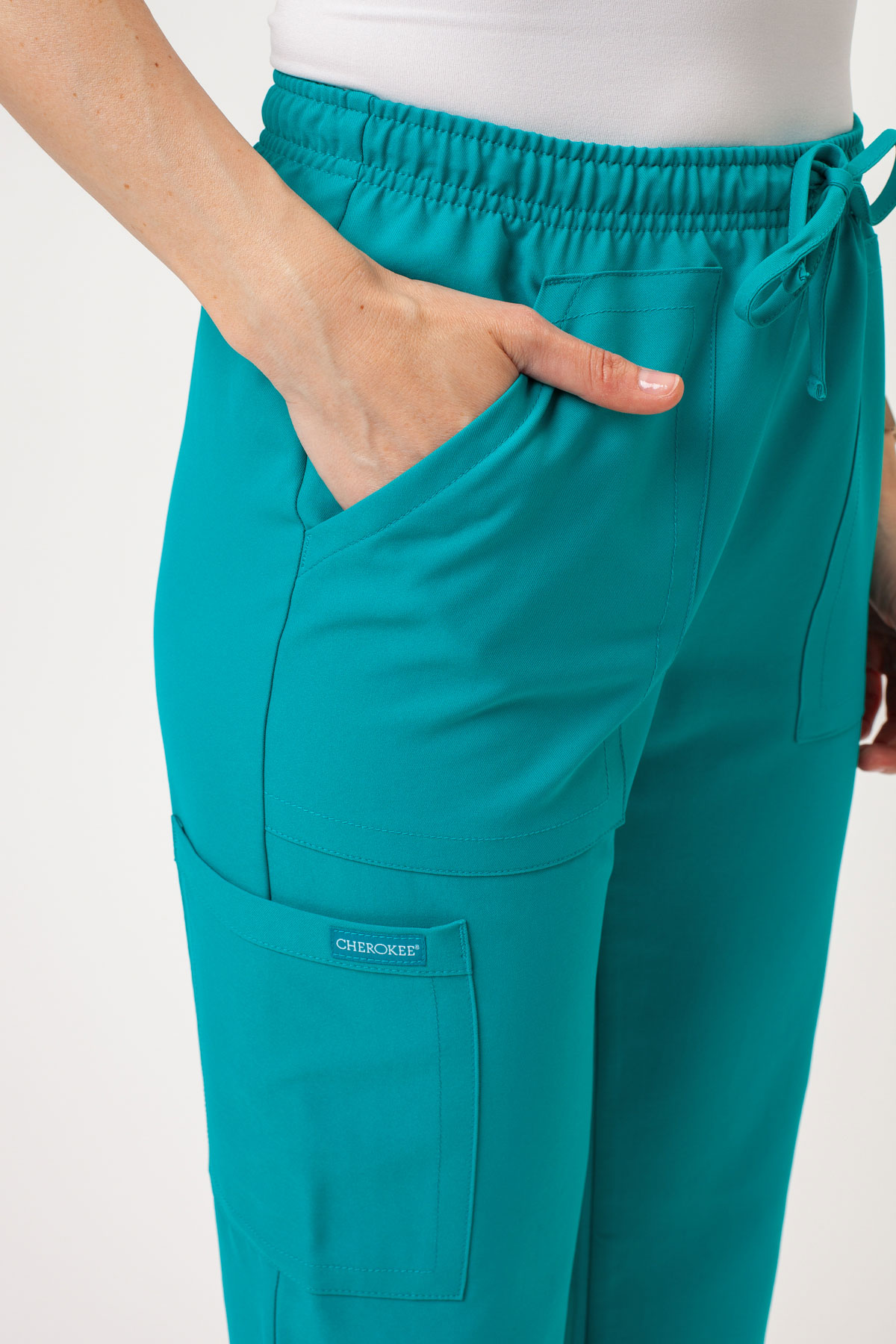 Women's Cherokee Ultra Cargo scrub trousers teal blue-2