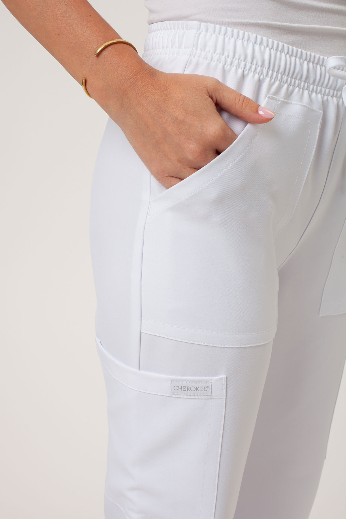 Women's Cherokee Ultra Cargo scrub trousers white-3
