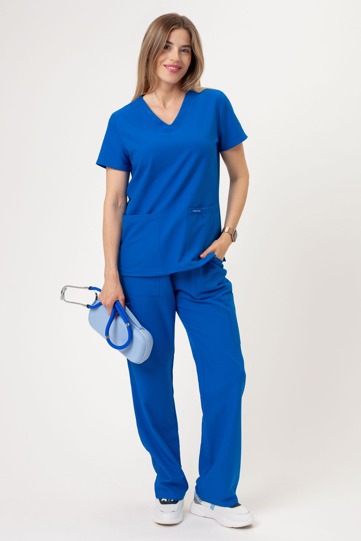Women's Cherokee Ultra V-neck scrub top royal blue-4