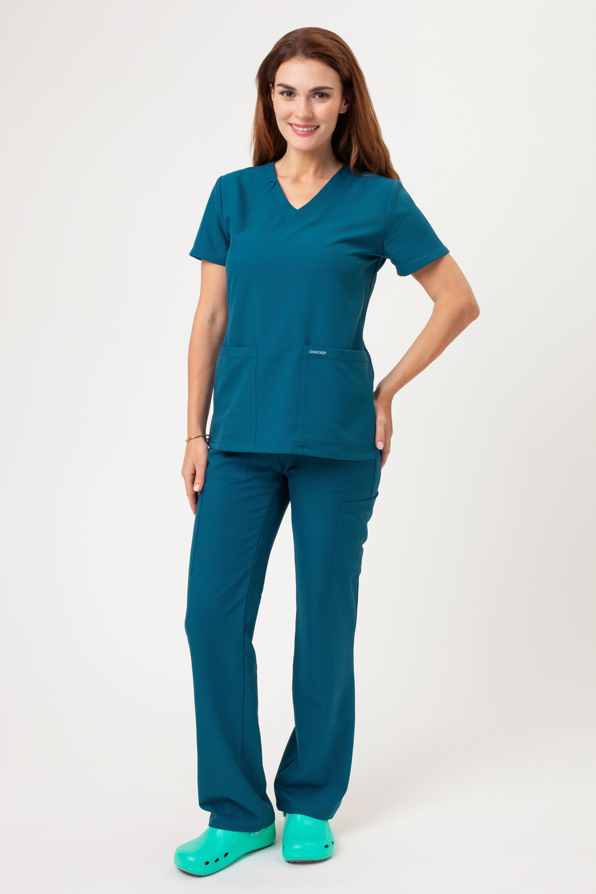 Women's Cherokee Ultra Cargo scrub trousers caribbean blue-4