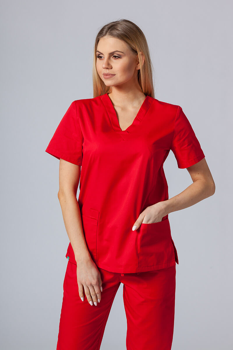 Women’s Sunrise Uniforms Basic Classic scrubs set (Light top, Regular trousers) red-2