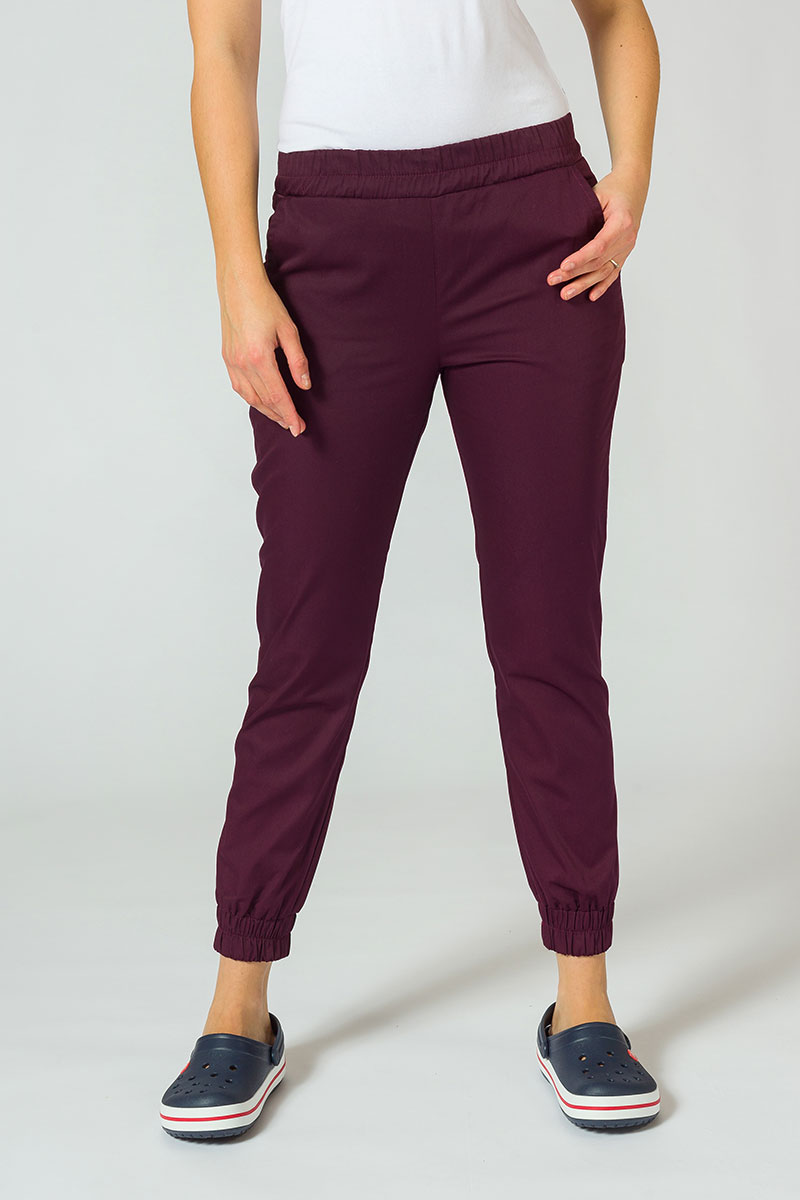 Women's Sunrise Uniforms Basic Jogger scrubs set (Light top, Easy trousers) burgundy-4
