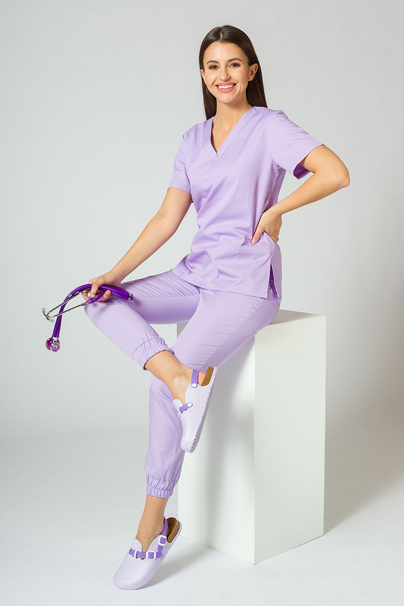 Women's Sunrise Uniforms Basic Jogger scrubs set (Light top, Easy trousers) lavender-1