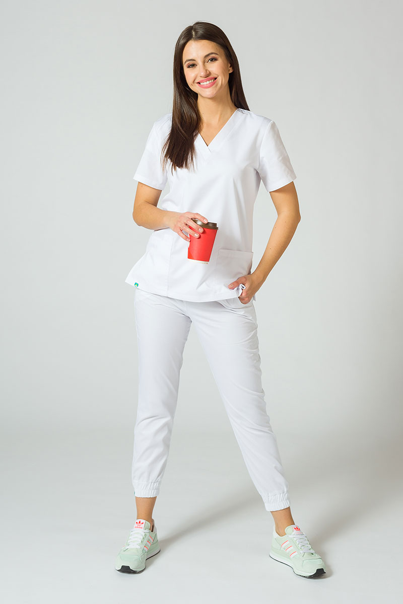 Women's Sunrise Uniforms Basic Jogger scrubs set (Light top, Easy trousers) white-10