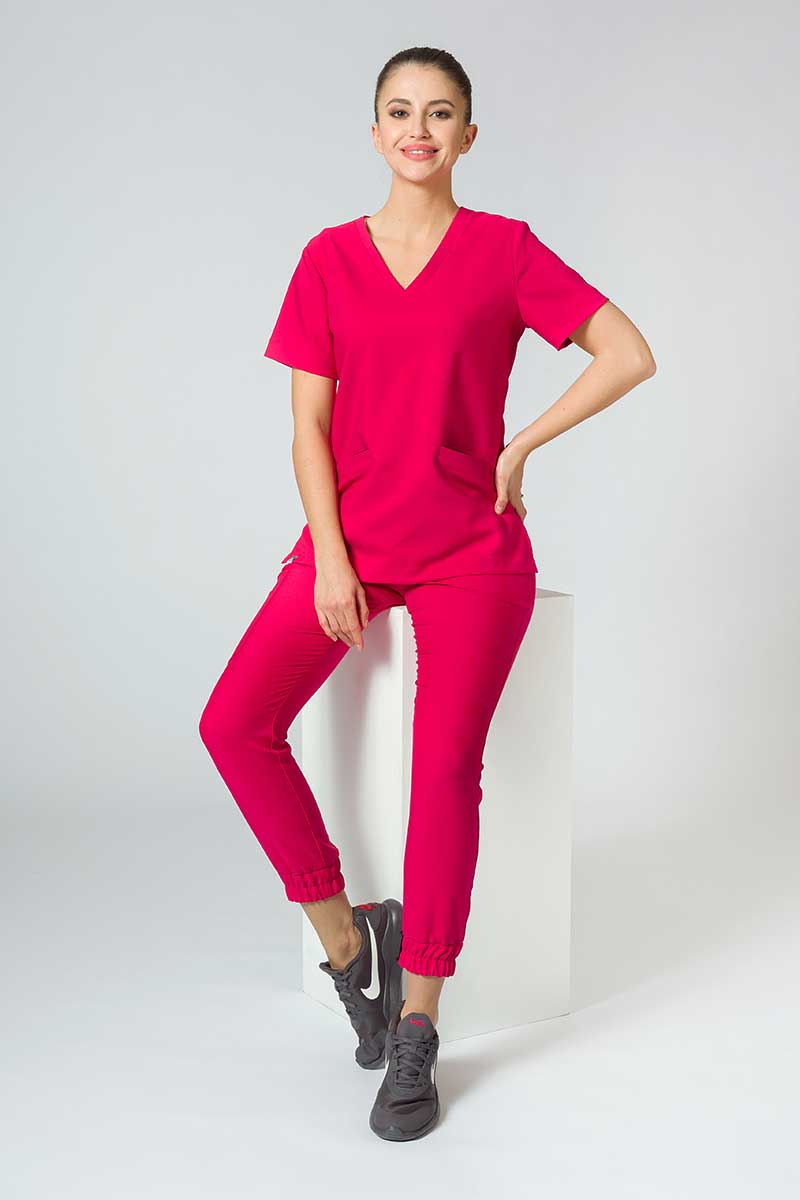 Women’s Sunrise Uniforms Premium Joy scrubs top raspberry-2
