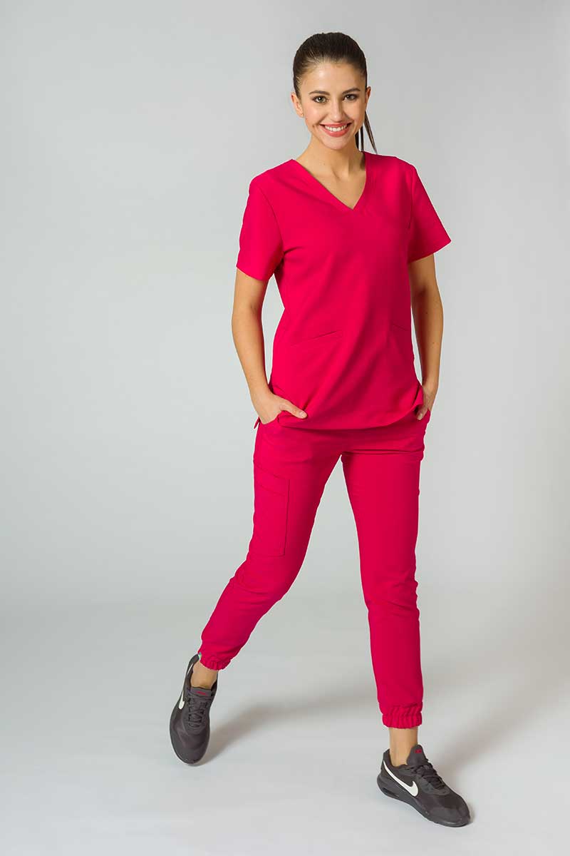 Women’s Sunrise Uniforms Premium Joy scrubs top raspberry-1