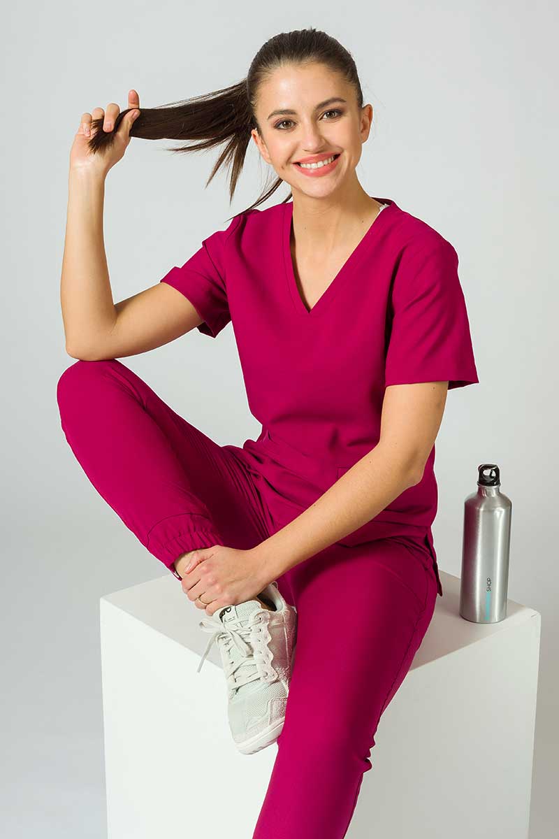 Women's Sunrise Uniforms Premium scrubs set (Joy top, Chill trousers) plum-3