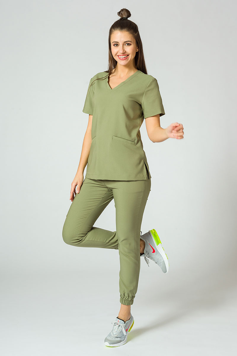 Women’s Sunrise Uniforms Premium Joy scrubs top olive-4