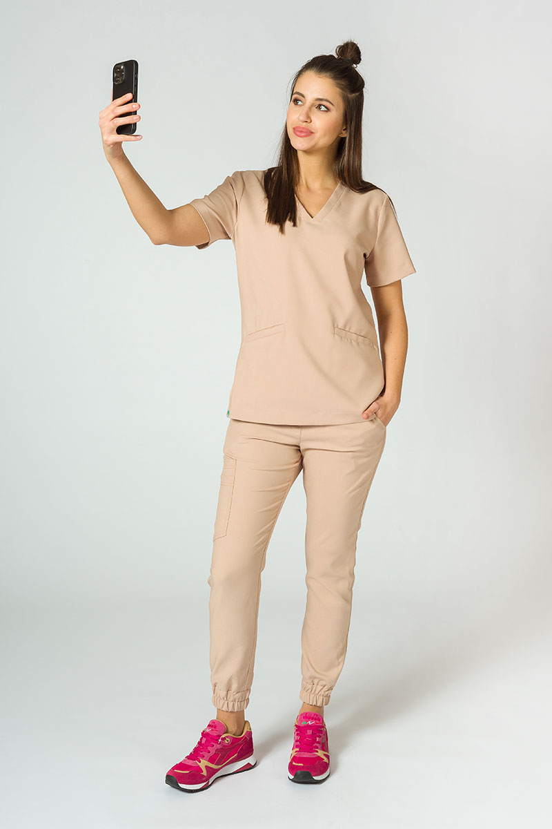 Women’s Sunrise Uniforms Premium Joy scrubs top khaki-3