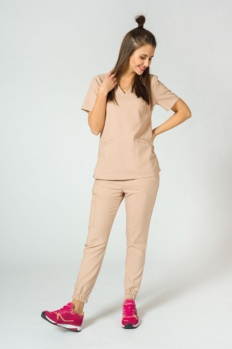Women’s Sunrise Uniforms Premium Joy scrubs top khaki-1