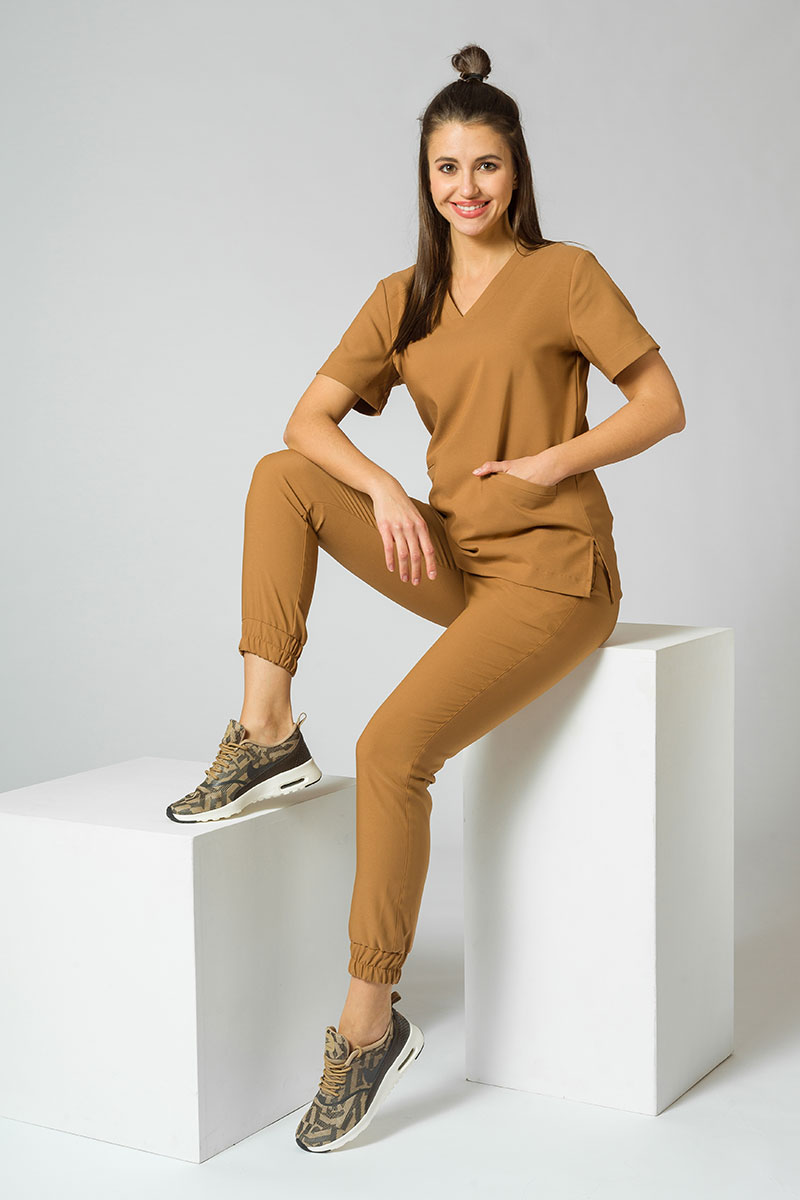 Women’s Sunrise Uniforms Premium Joy scrubs top brown-7
