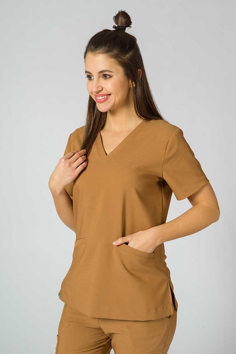 Women’s Sunrise Uniforms Premium Joy scrubs top brown-3