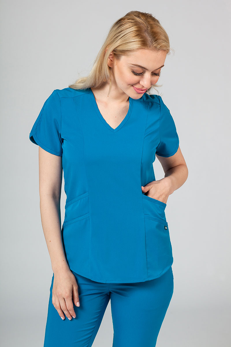 Adar Uniforms Yoga scrubs set (with Modern top – elastic) royal blue-1
