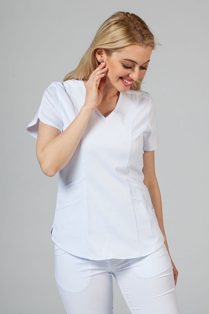 Adar Uniforms Yoga scrubs set (with Modern top – elastic) white-2