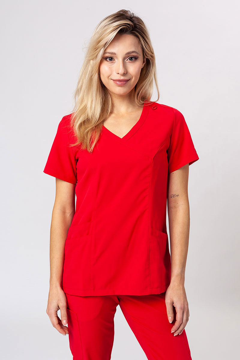 Women's Maevn Momentum scrubs set (Asymetric top, Jogger trousers) red-2