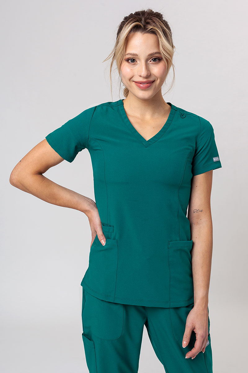 Women's Maevn Momentum scrubs set (Double V-neck top, 6-pocket trousers) hunter green-2