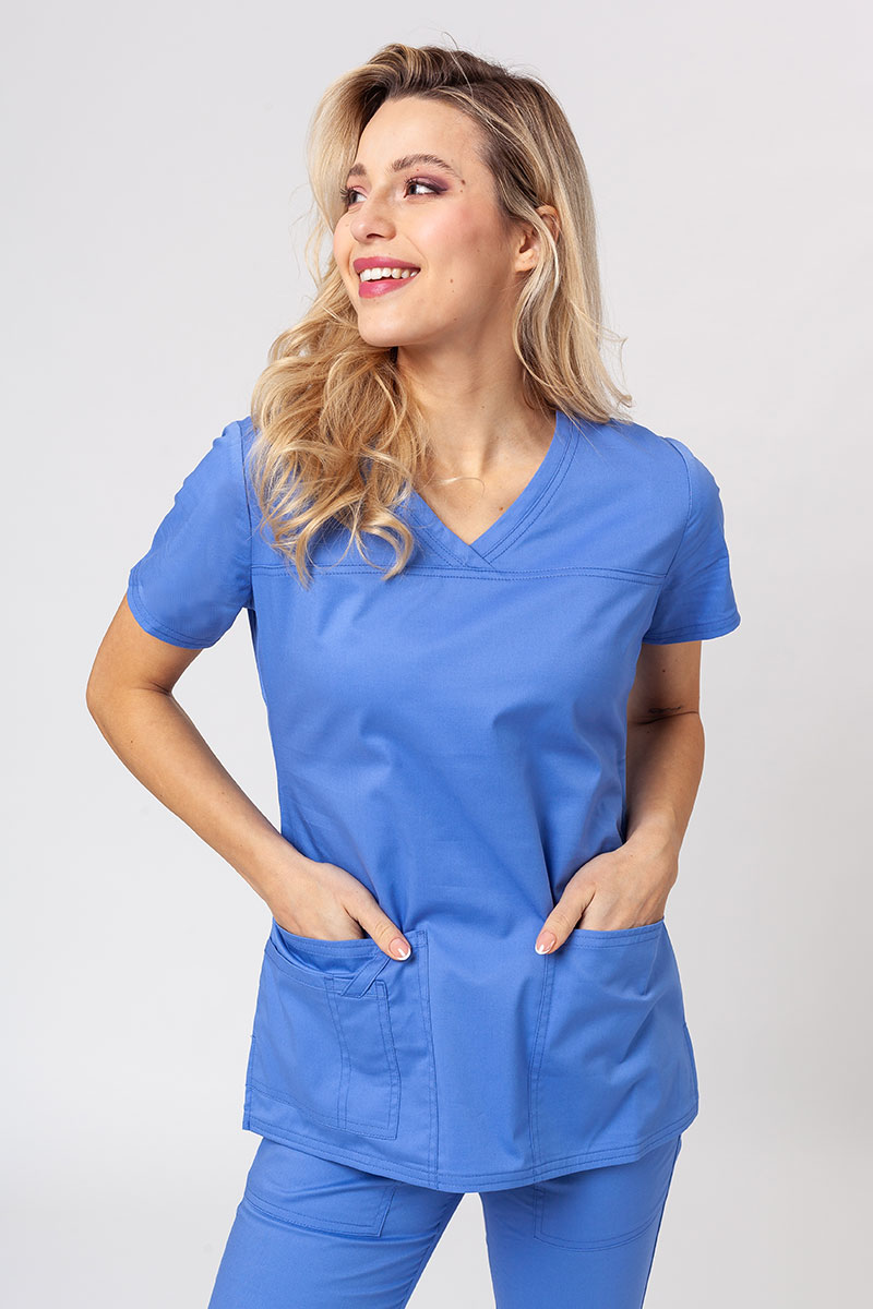 Women's Cherokee Core Stretch scrubs set (Core top, Mid Rise trousers) ceil blue-7