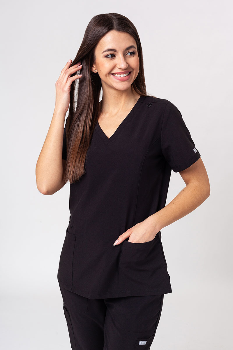 Women's Maevn Momentum scrubs set (Double V-neck top, 6-pocket trousers) black-7
