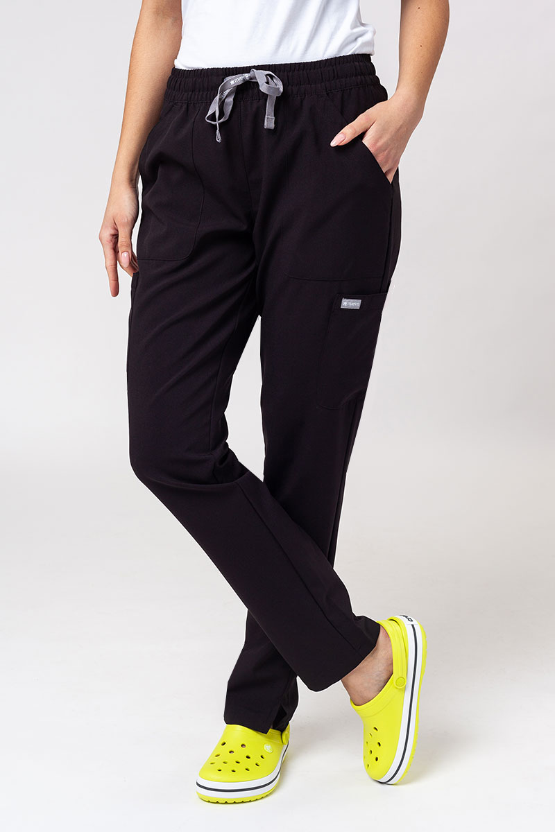 Women's Maevn Momentum scrubs set (Double V-neck top, 6-pocket trousers) black-14