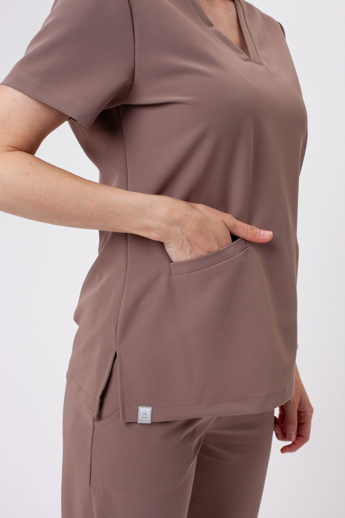 Women's Sunrise Uniforms Premium Aura scrub top cappuccino-4