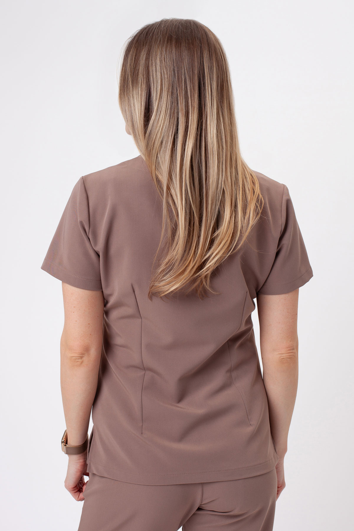 Women's Sunrise Uniforms Premium Aura scrub top cappuccino-2