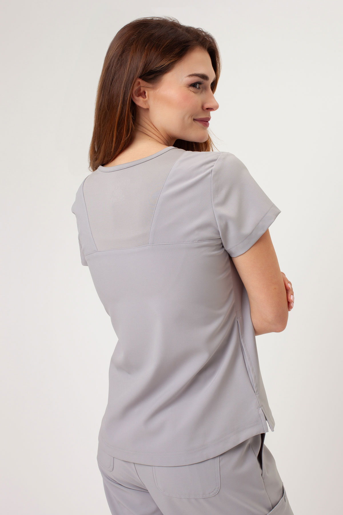 Women's Maevn Momentum Round Neck scrub top quiet grey-2