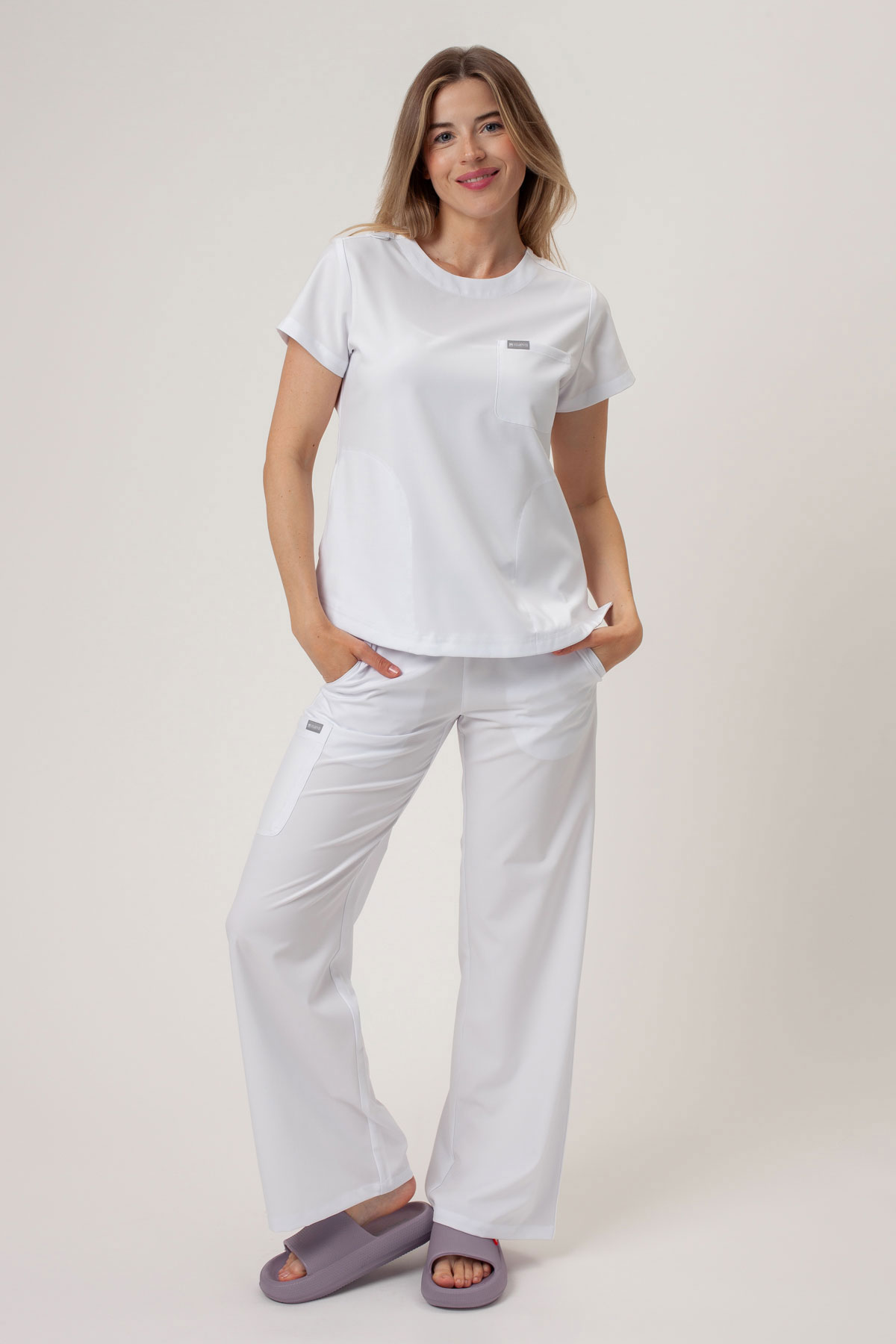 Women's Maevn Momentum Round Neck scrub top white-1