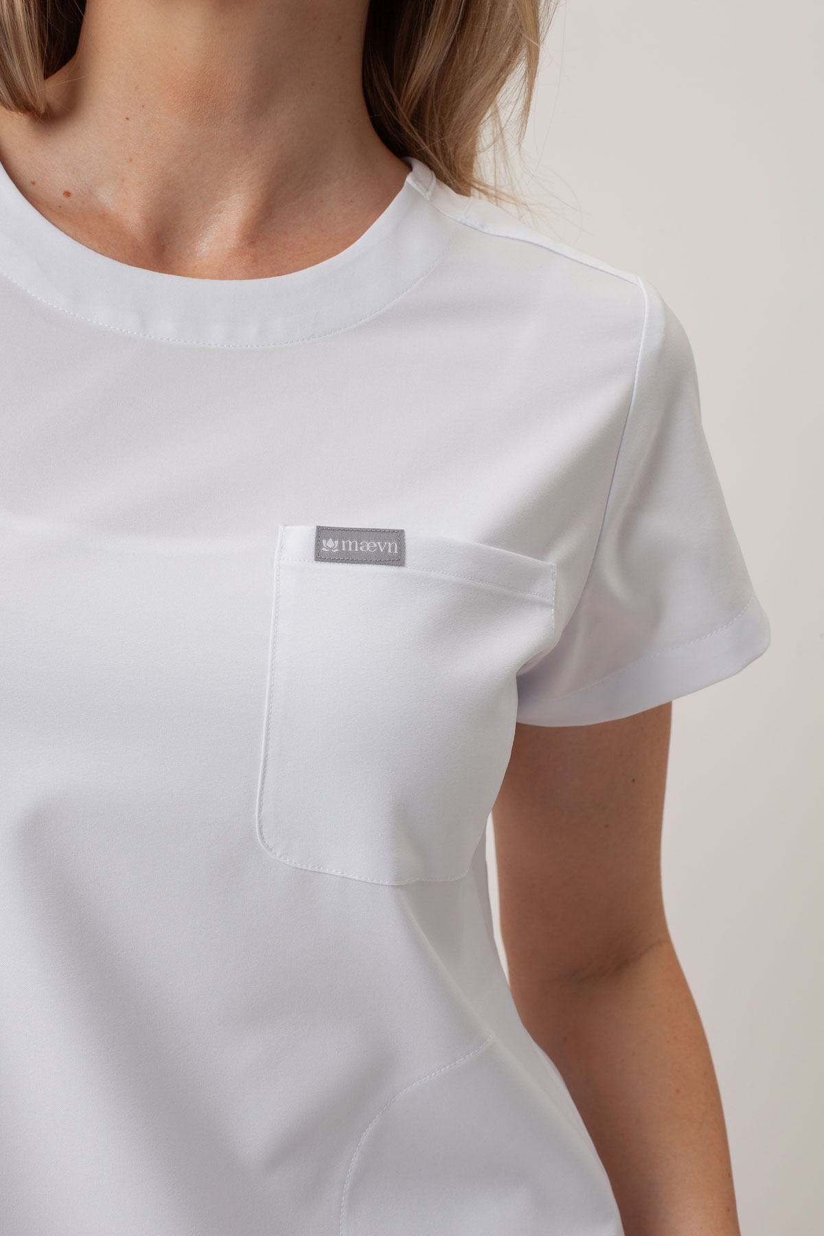 Women's Maevn Momentum Round Neck scrub top white-5