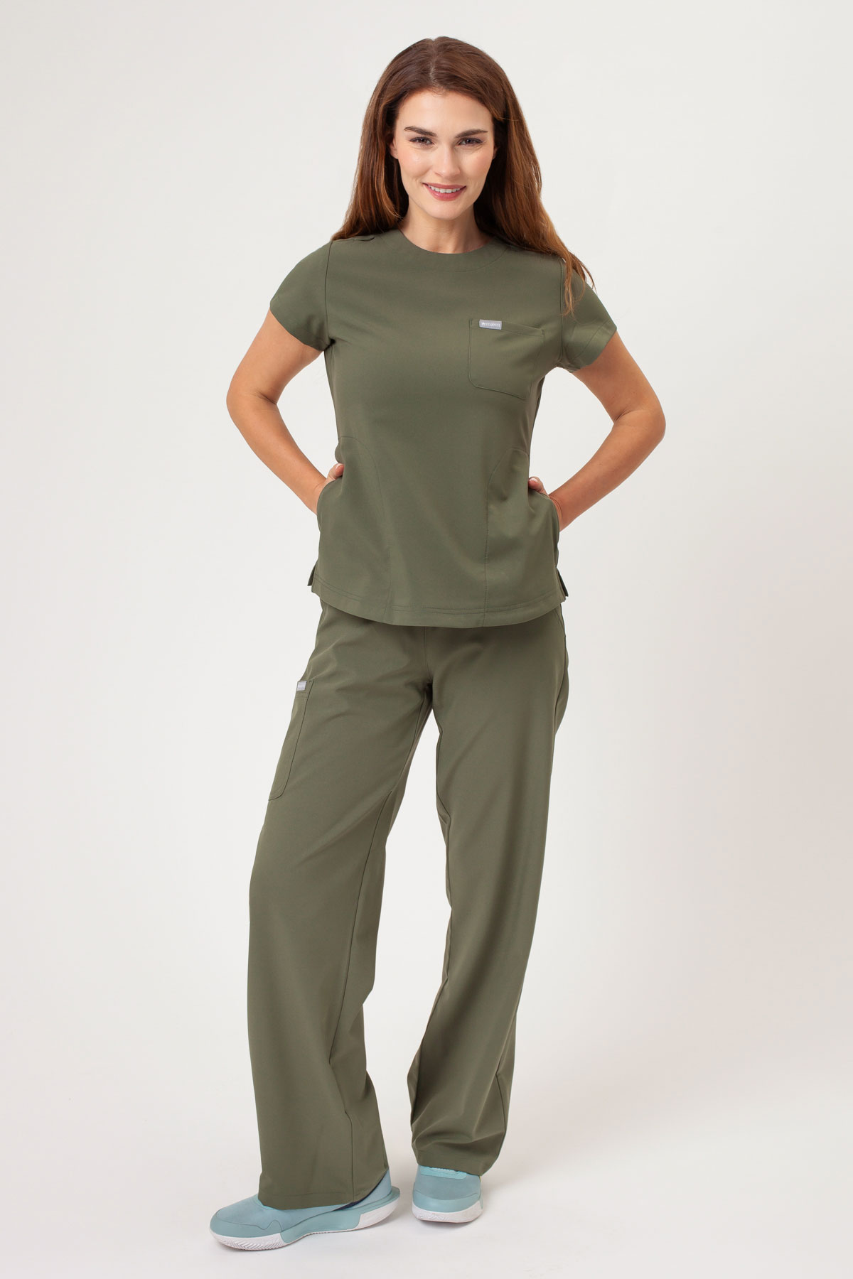 Women's Maevn Momentum Round Neck scrub top olive-7