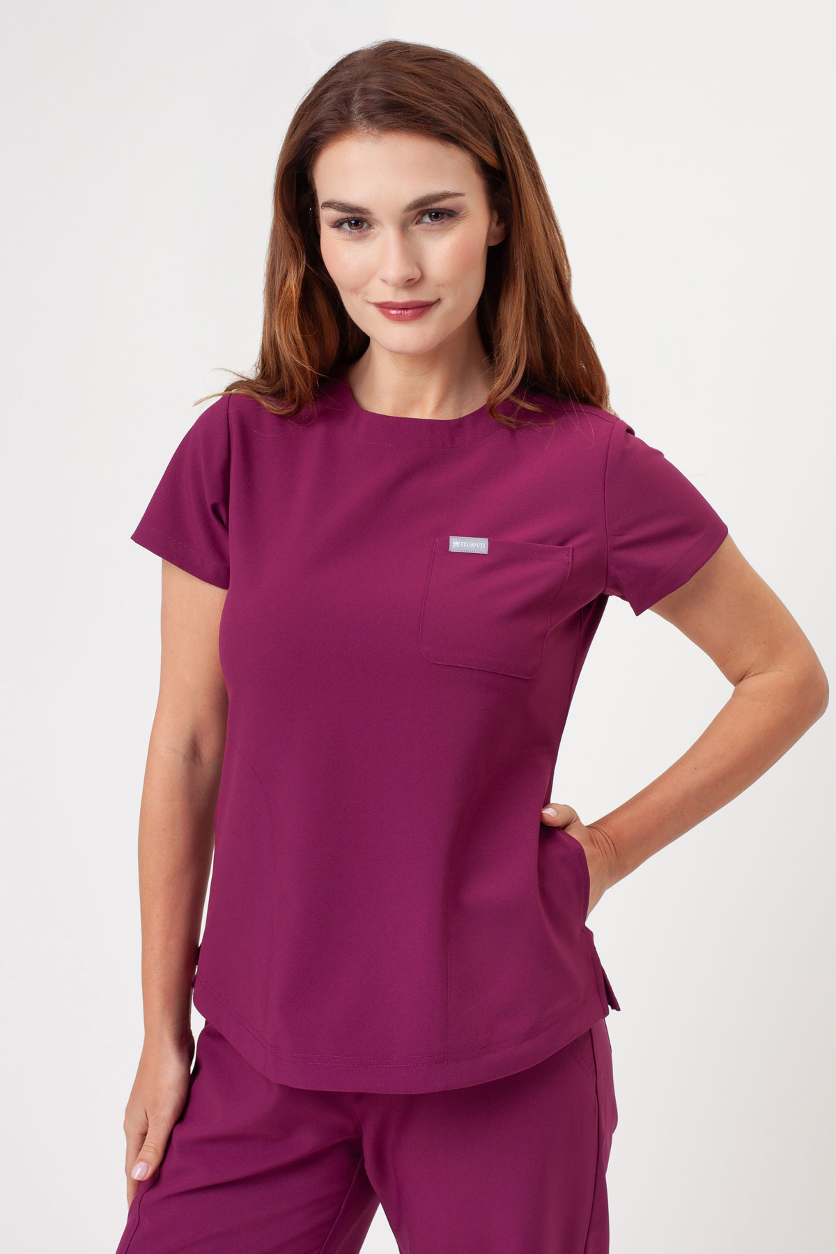 Women's Maevn Momentum Round Neck scrub top wine-2