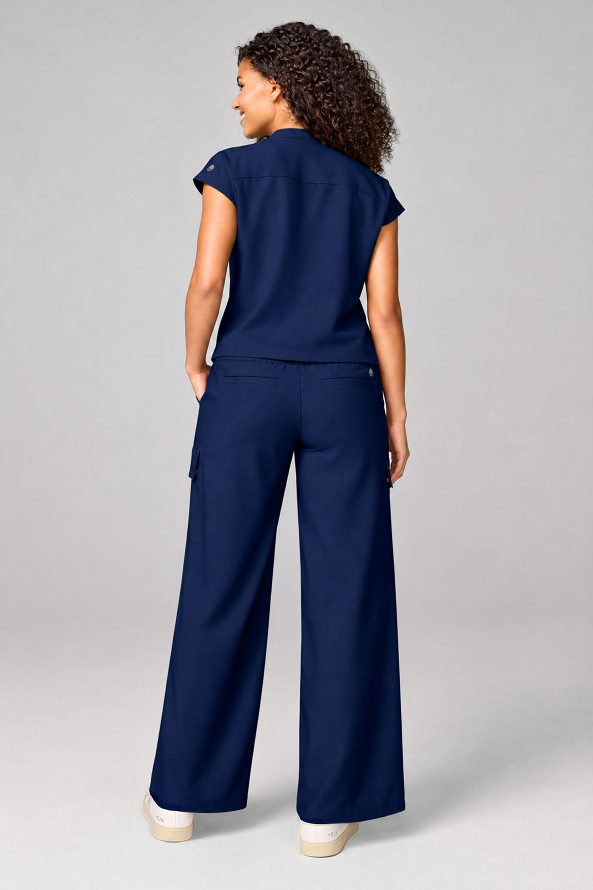 Women's Healing Hands Mandarin Collar scrub top navy-7